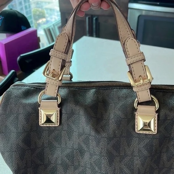 Michael Kors Women Grayson Boston Large Hand Bag Leather Canvas Brown/cr… - Picture 5 of 9